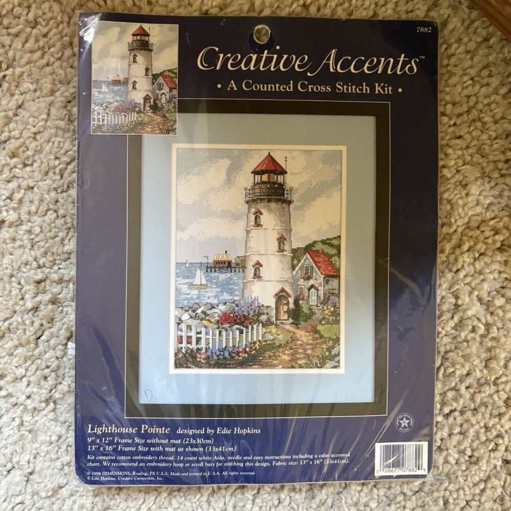 Creative Accents Counted Cross Stitch Kit Lighthouse Pointe #7882 9" X 12" 1998